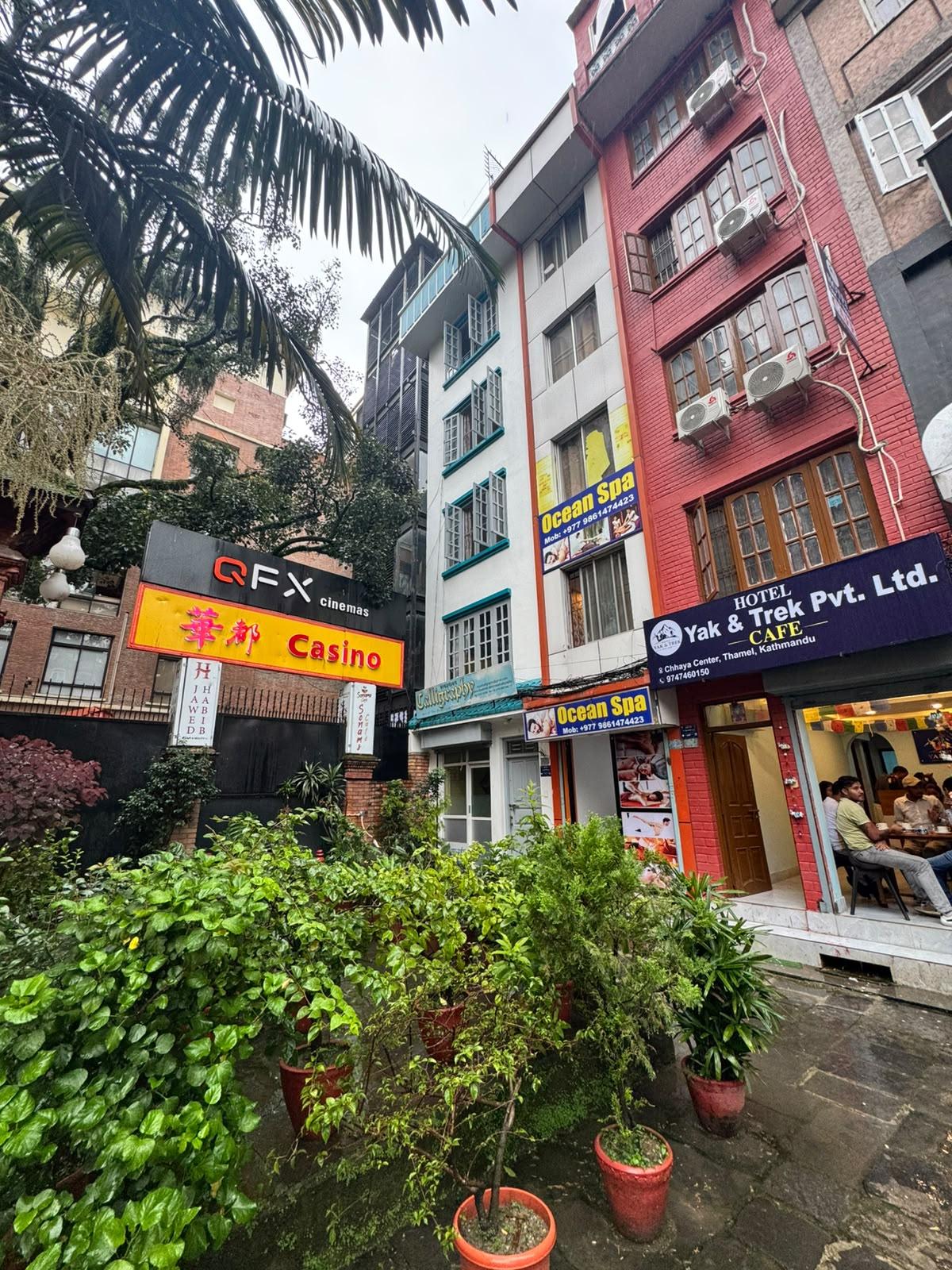 Storefront and entrance of Hotel Yak and Trek Thamel in Kathmandu
